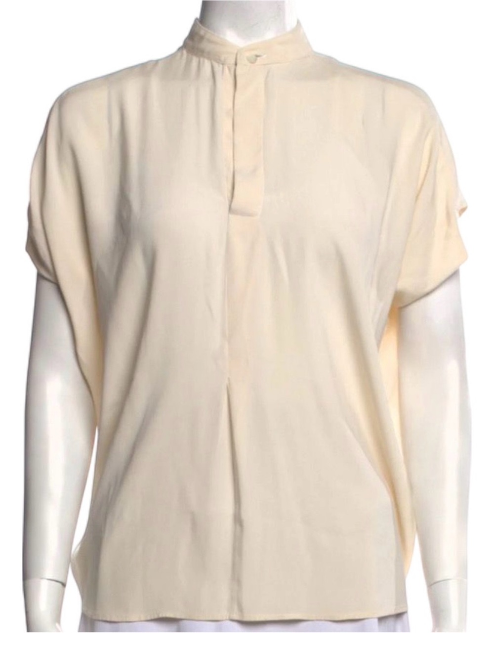 Women's Cream Short Sleeve Mandarin Collar Top